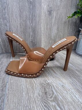 Steve Madden Clear Strap Studded Heels – Nude Tan – Size 11M